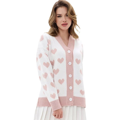 Damen Strickjacke Herzmuster Knöpfe Norvielle