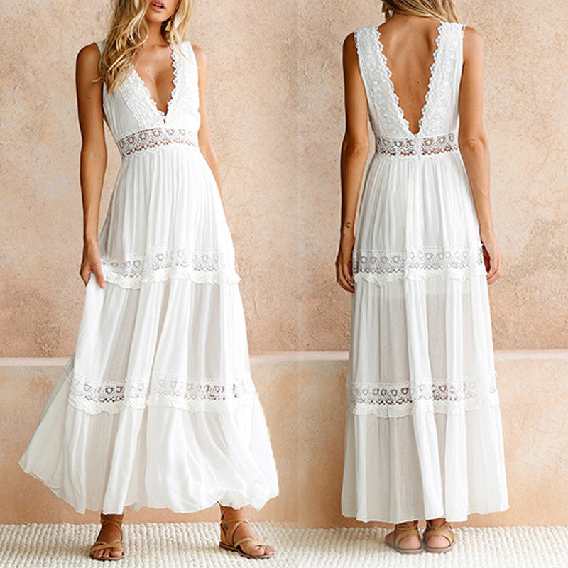 Damen Maxikleid Langärmlig mit Häkel-Akzenten Norvielle