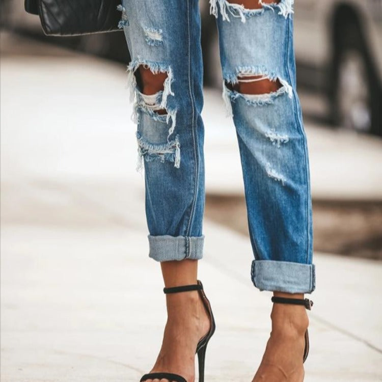 Damen Slim-Fit Jeans Destroyed Ausfransungen