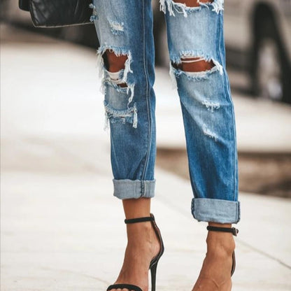 Damen Slim-Fit Jeans Destroyed Ausfransungen