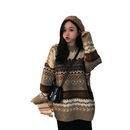 Damen Strickpullover Retro-Muster Norvielle