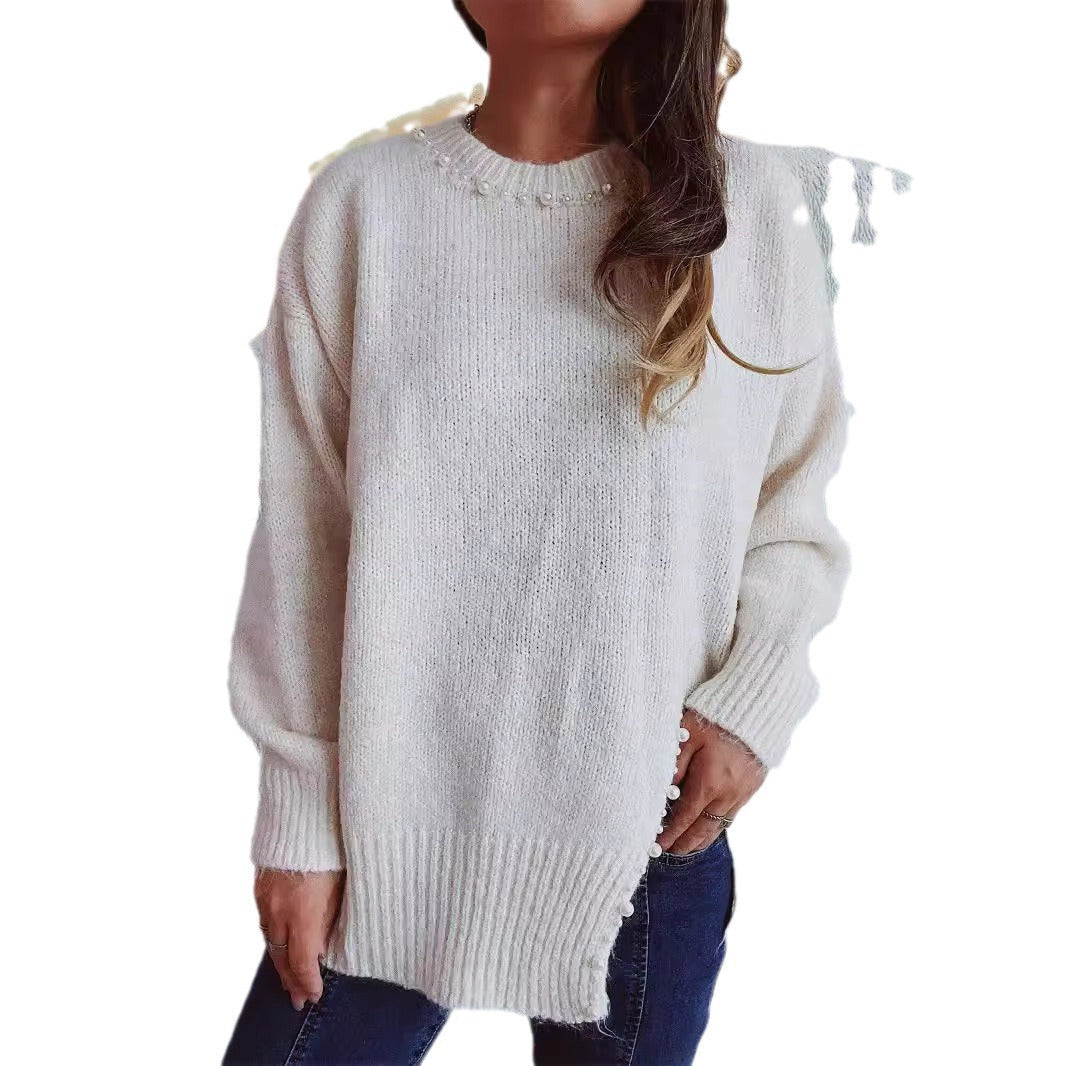 Damen Pullover Kuschelfleece Mit Perlenverzierung Norvielle