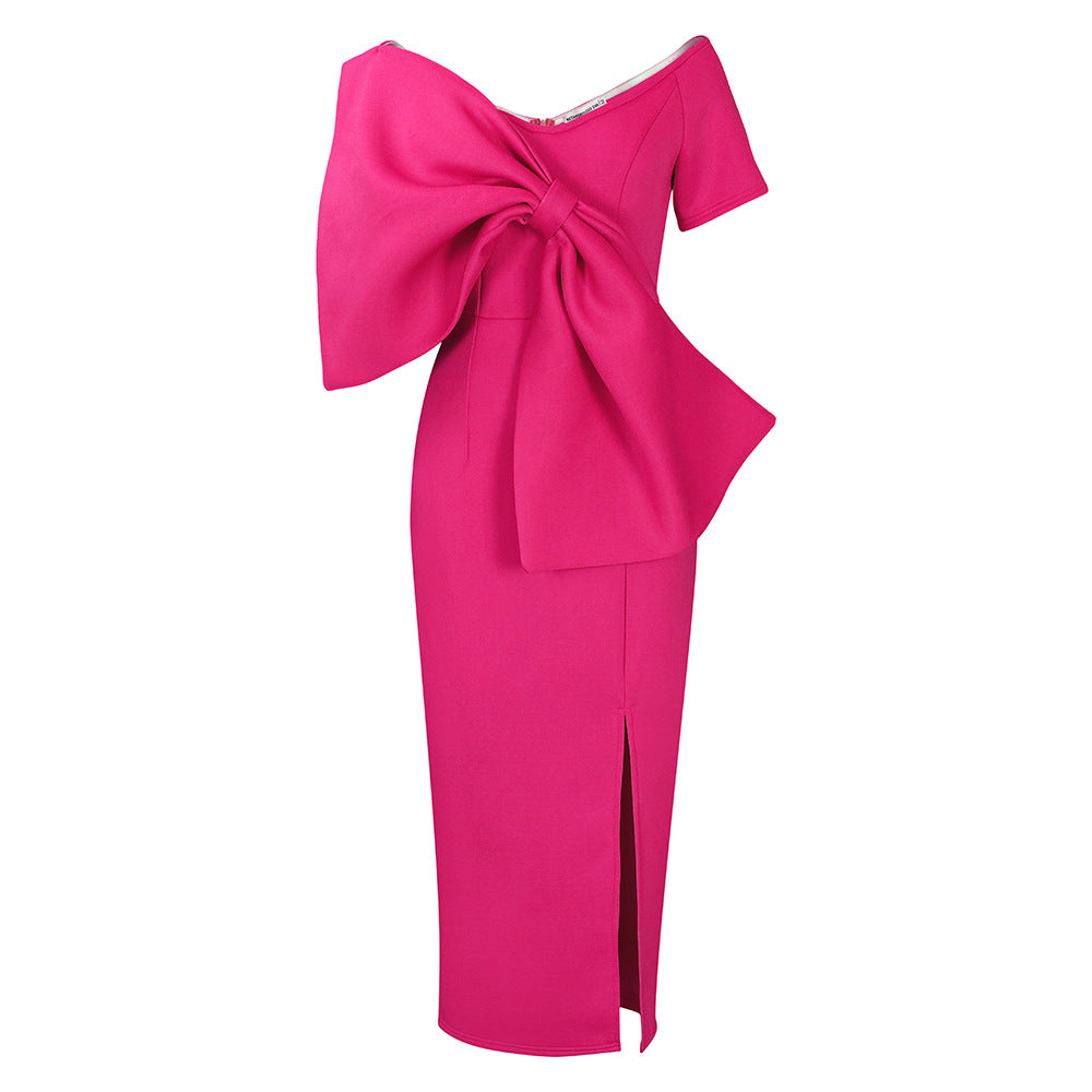 Damen Kleid Figurbetont Voluminöser Schleifendetail