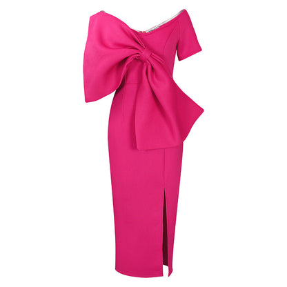 Damen Kleid Figurbetont Voluminöser Schleifendetail