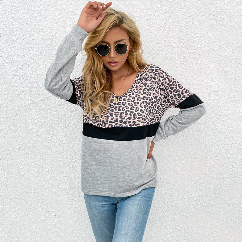 Damen Pullover Kontrast Leo-Print Norvielle