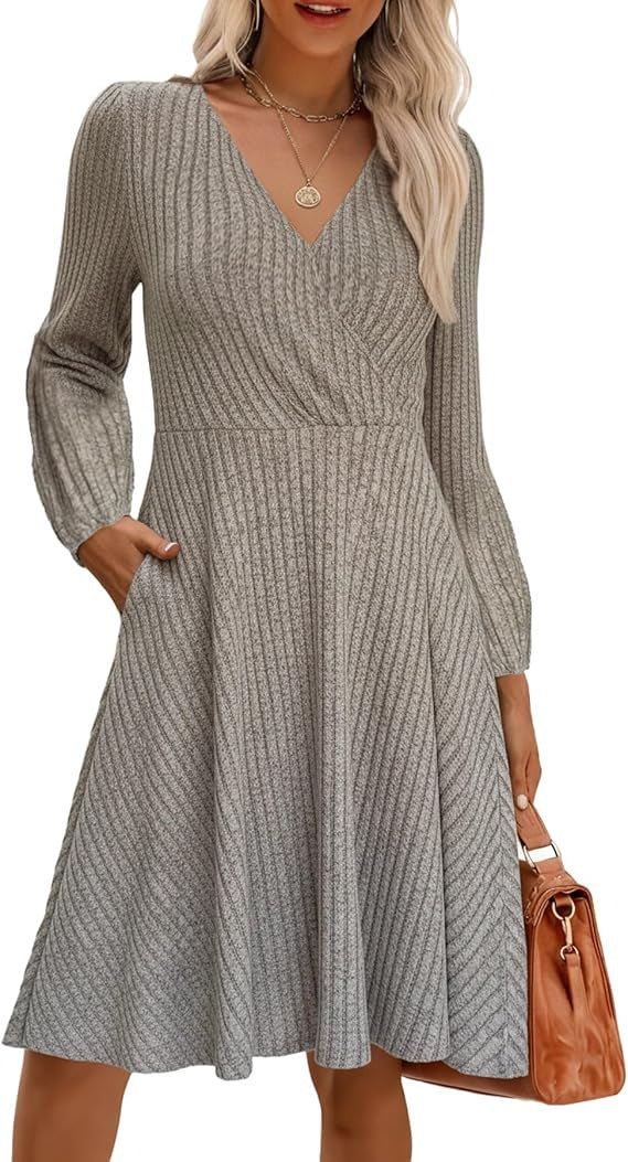 Damen Minikleid Viskose Strukturiert Voluminöse Ärmel