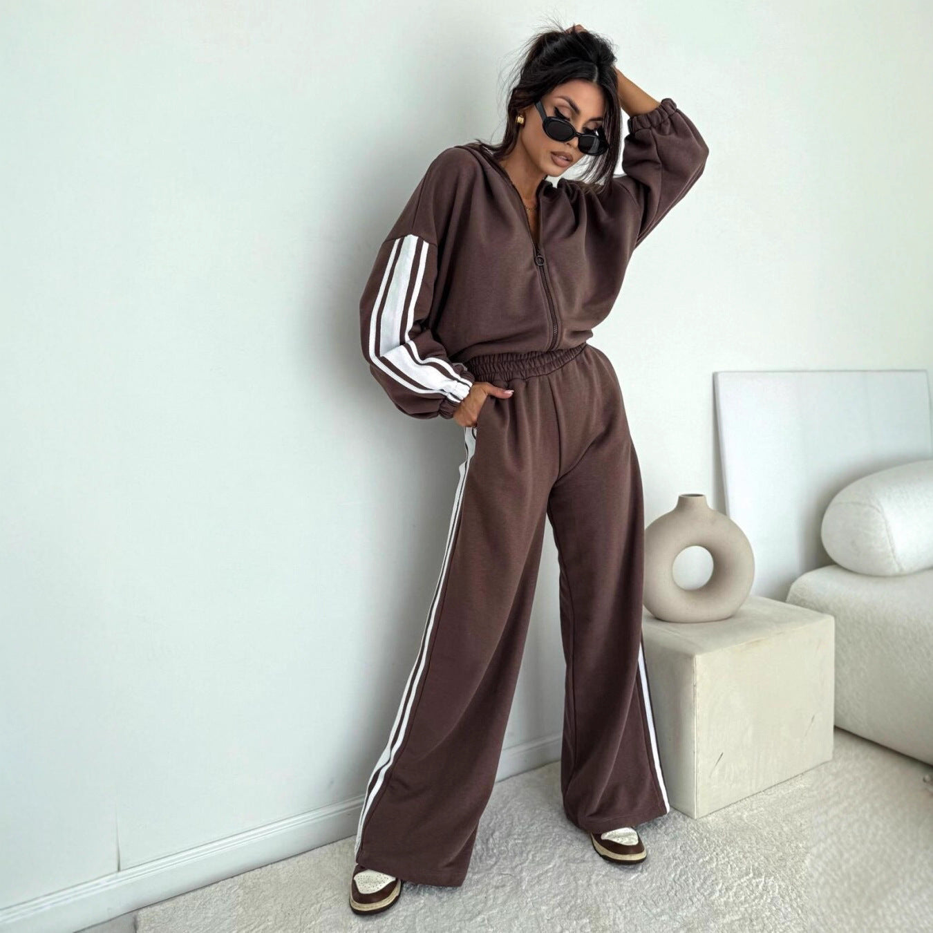 Damen Sportliches Loungewear-Set Hochkragen Weites Design