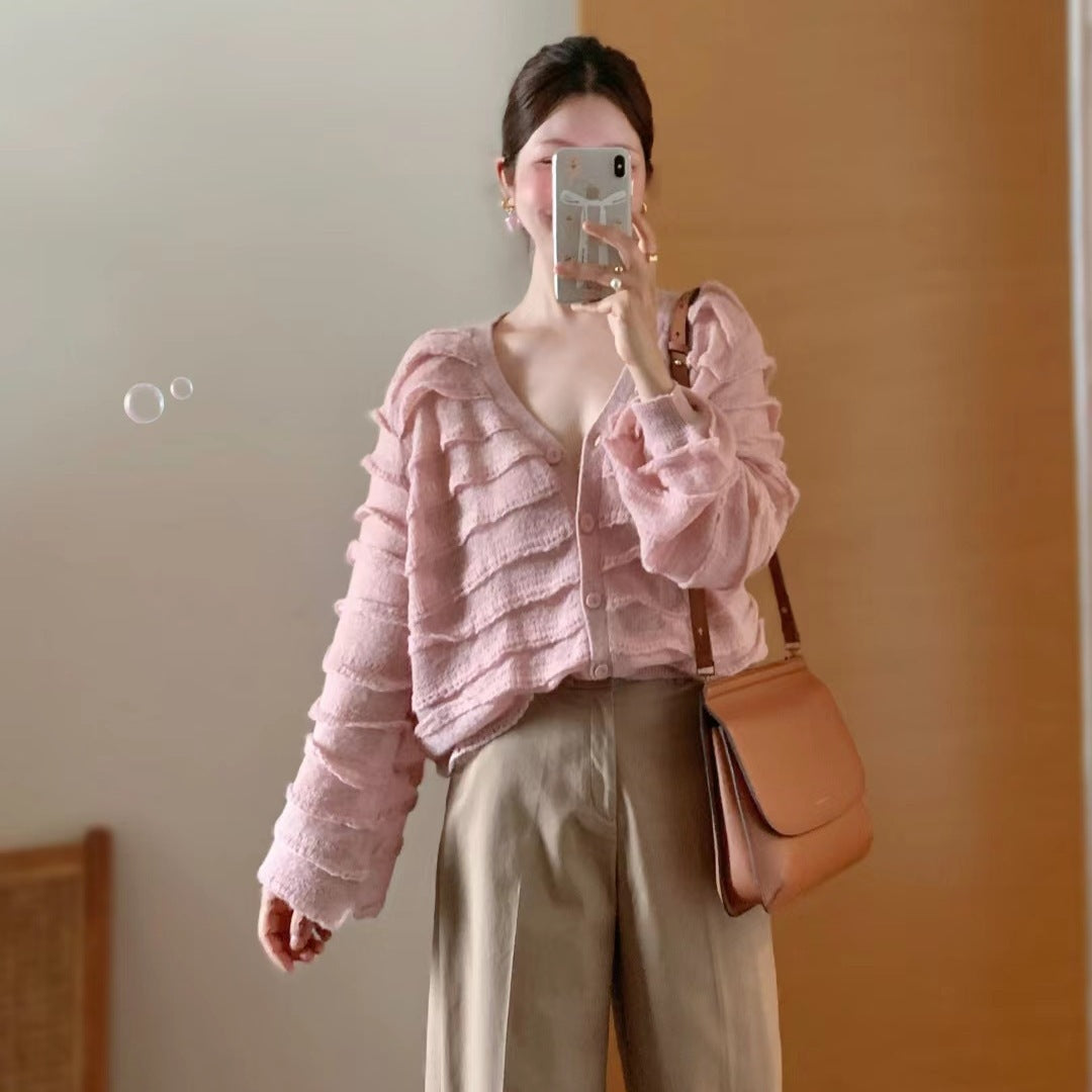 Damen Strickjacke Voluminöse Rüschendetails Norvielle - Norvielle