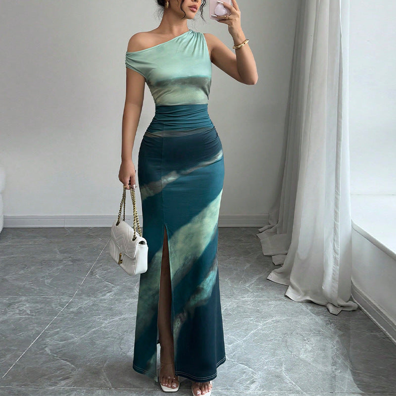 Damen Maxikleid Asymmetrisch Hohem Schlitz Elegantes Design