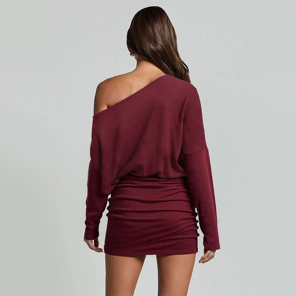 Damen One-Shoulder-Kleid Rippstruktur