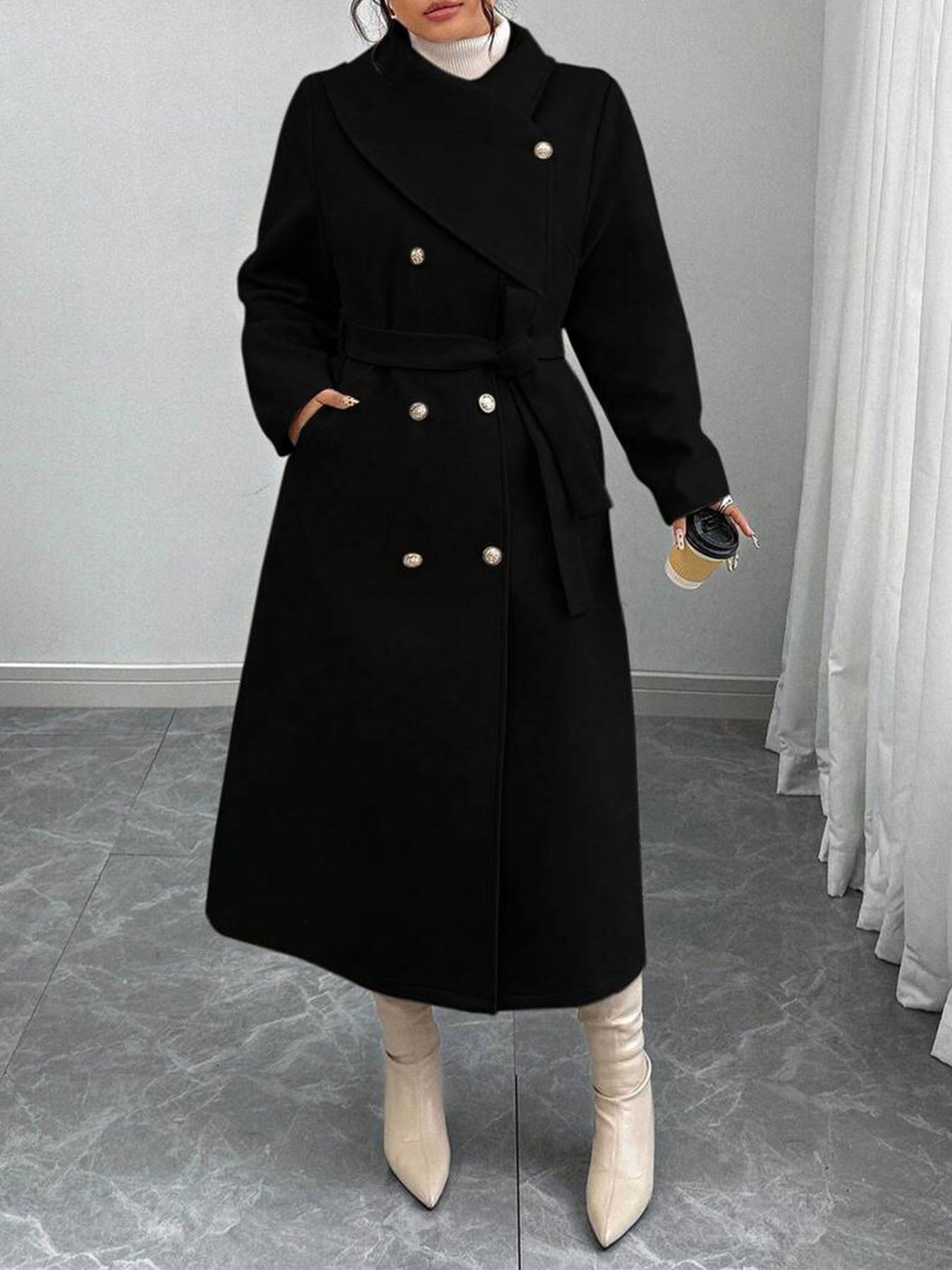Damen Wollmantel Eleganter Doppelknopf