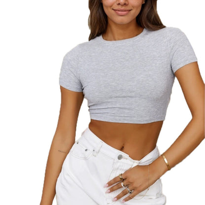 Damen Kurzes T-Shirt Rundhalsausschnitt Figurbetont Norvielle