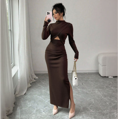 Damen Wickelkleid mit Schlitz und langen Ärmeln Norvielle