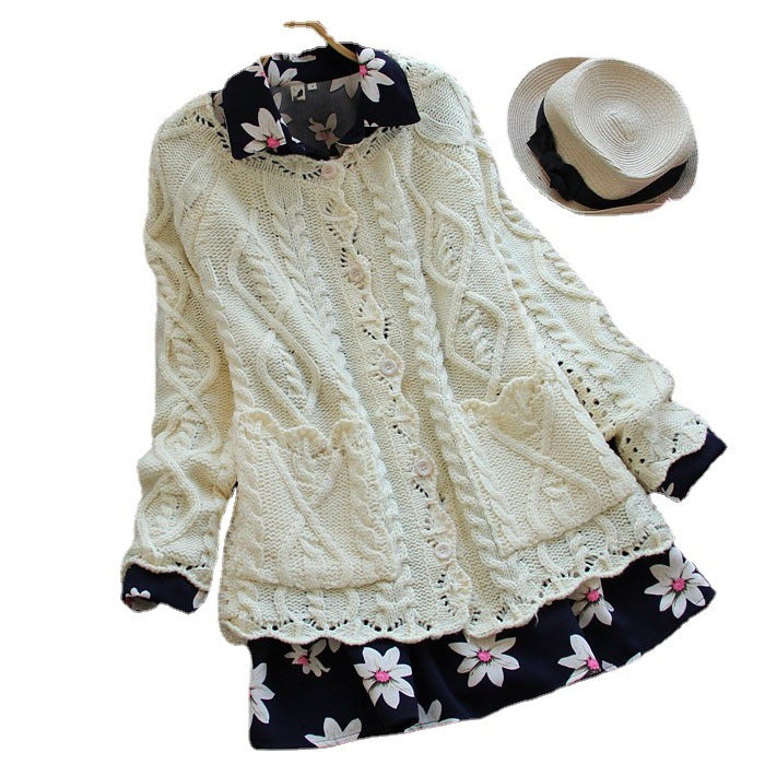 Damen Strickjacke Strukturmaschen Optik Knöpfe Beige