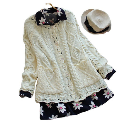 Damen Strickjacke Strukturmaschen Optik Knöpfe Beige
