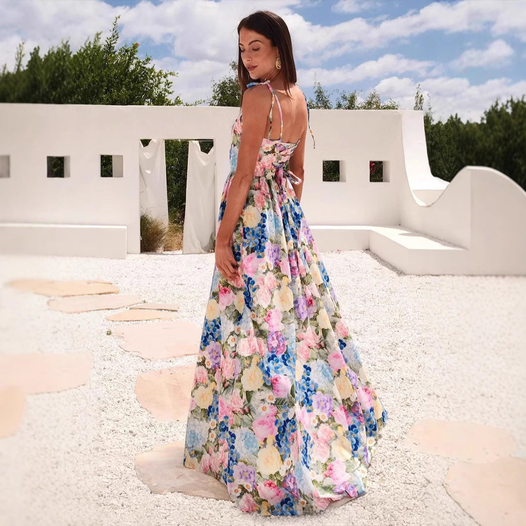 Damen Maxi-Kleid Langarm Floralmuster Rüschendetails Norvielle - Norvielle