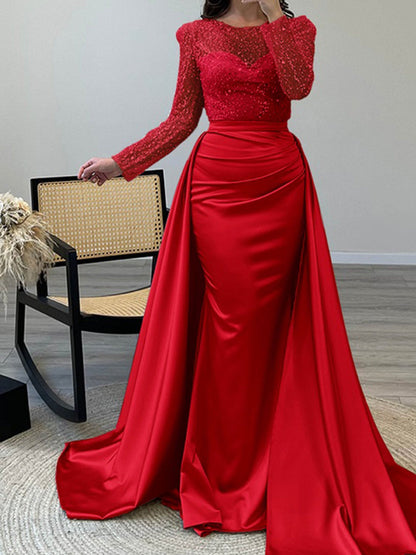 Damen Abendkleid Paillettenoberteil Satinrock Elegant