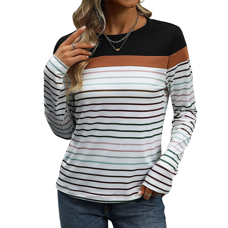 Damen Langarmshirt Streifenmuster Baumwolle Weiß/