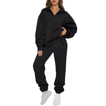 Damen Sweatpants-Set Stehkragen Kängurutasche Norvielle