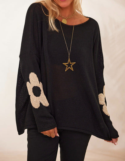 Damen Strickpullover mit Blumenapplikationen Norvielle