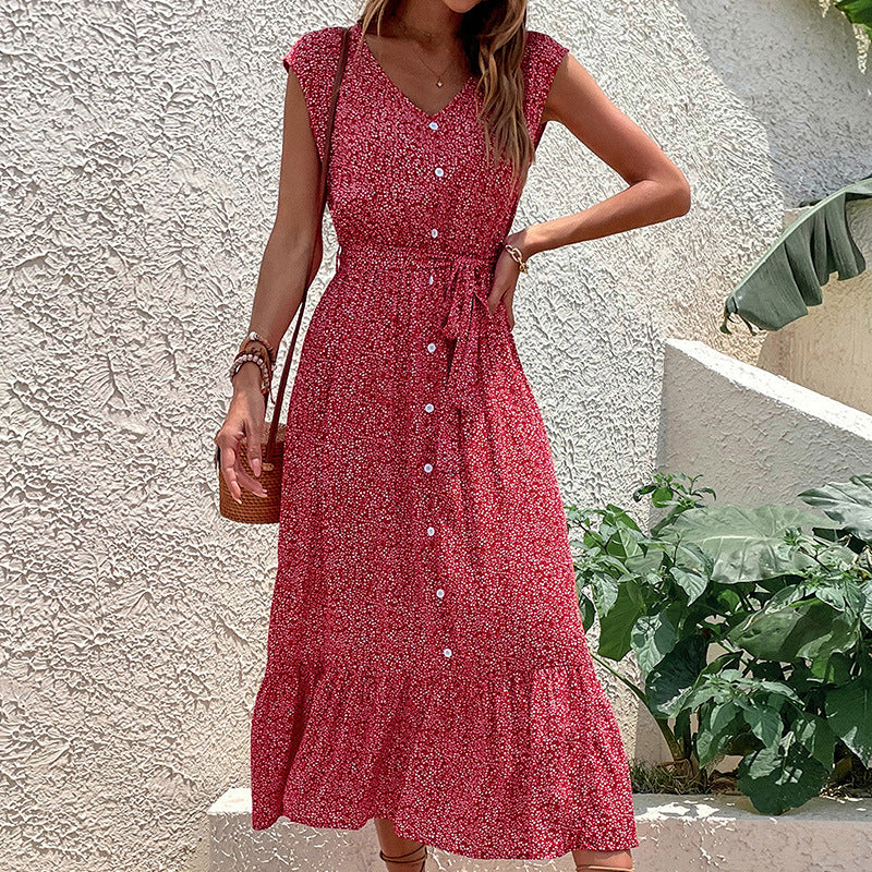 Damen Midi-Kleid Rüschen Knopfdesign Norvielle