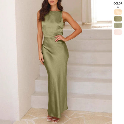Damen Maxikleid Satin schmal Schwarz Norvielle - Norvielle