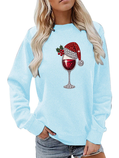 Damen Sweatshirt Weich Innenfutter Weinmotiv Norvielle