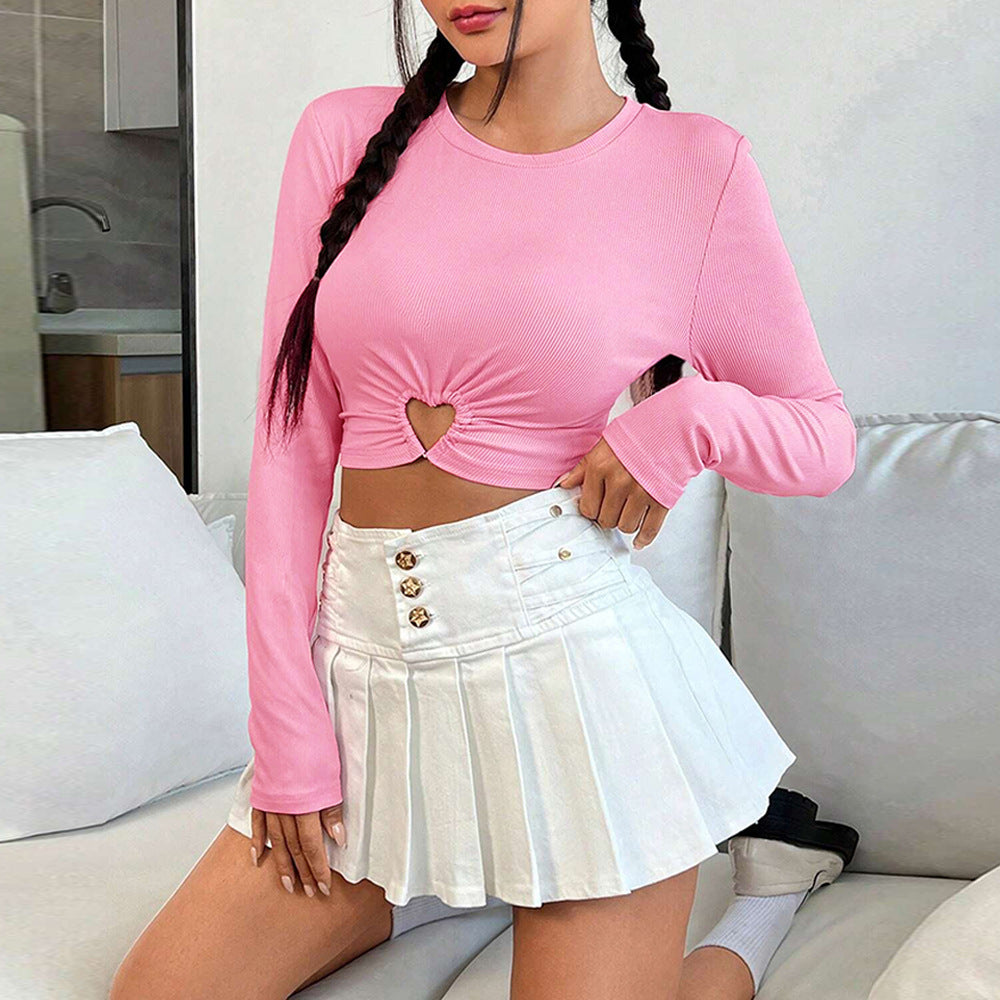 Damen Longsleeve mit Herz-Ausschnitt und Raffung