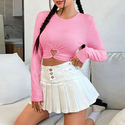 Damen Longsleeve mit Herz-Ausschnitt und Raffung