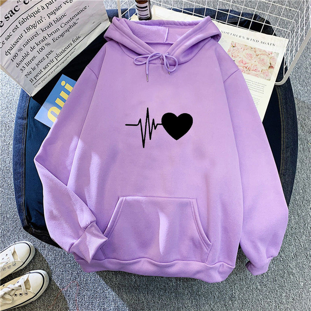 Damen Kapuzenpullover Herzschlagmotiv Norvielle