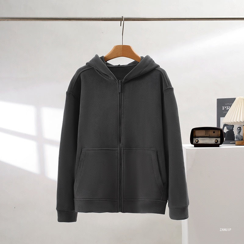 Damen Fleece-Hoodie Durchgehender Reißverschluss Kängurutaschen