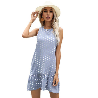 Damen Ärmelloses Sommerkleid Gepunktet Volantabschluss Norvielle