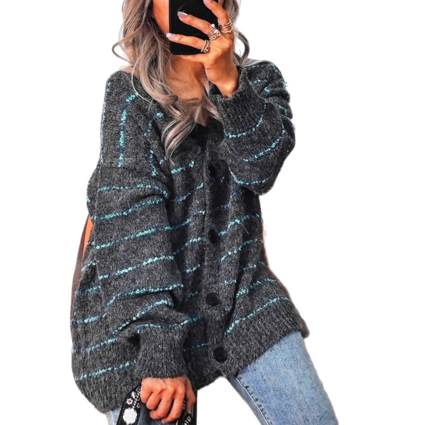 Damen Strickjacke Kontraststreifen Norvielle