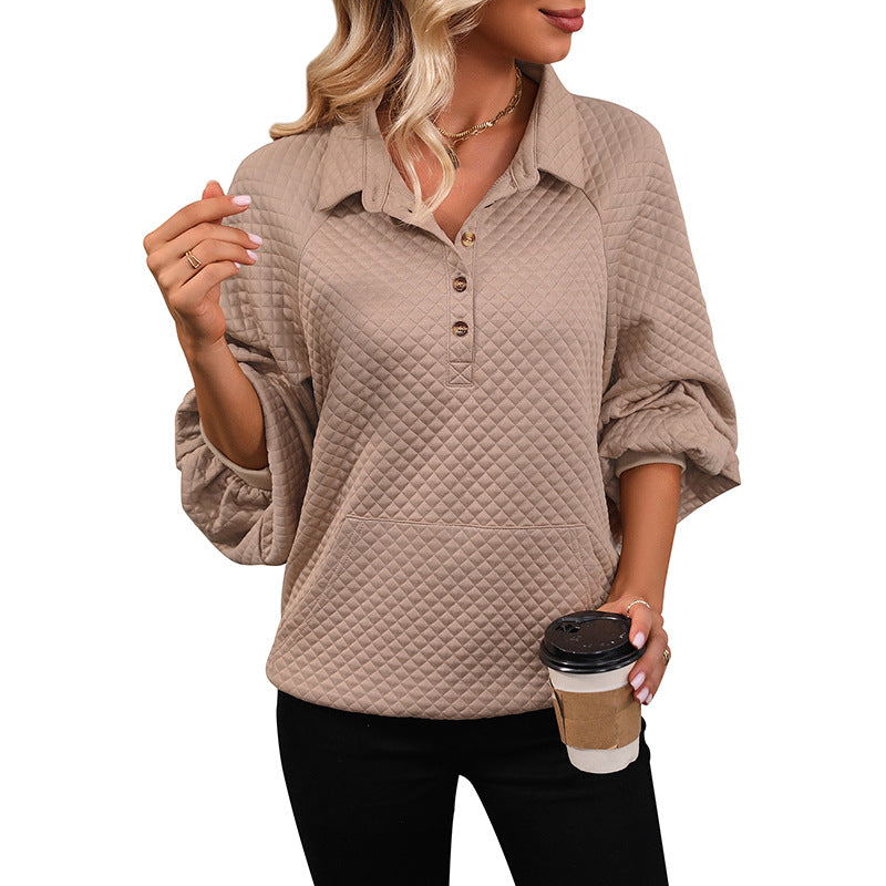Damen Pullover Strukturiert Knopfleiste Beige