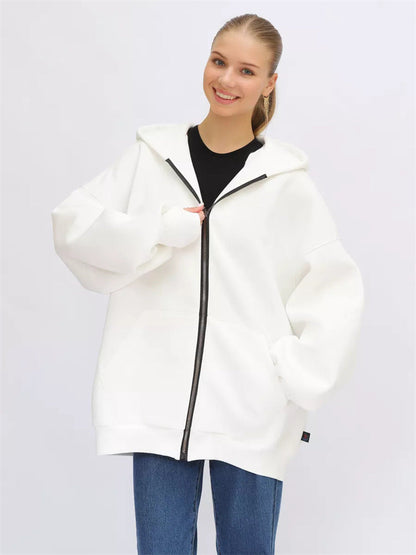 Damen Oversized Kapuzenjacke Norvielle Hoch Bündchen Reißverschluss