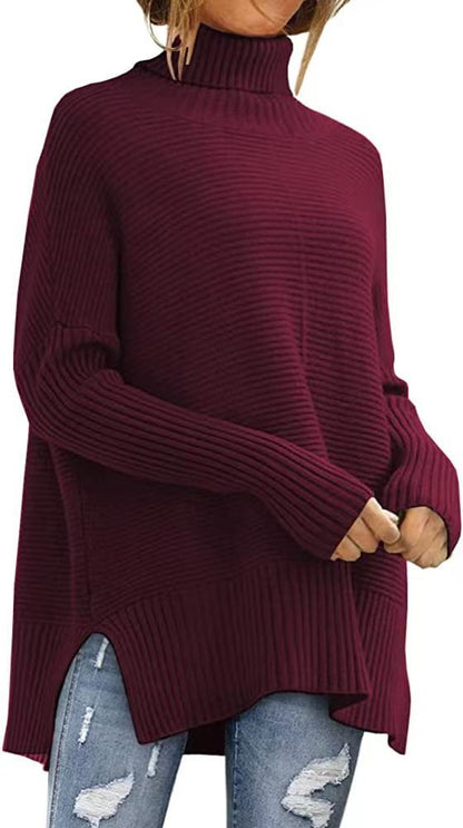 Damen Rollkragenpullover Feine Rippstruktur Asymmetrisch Beige