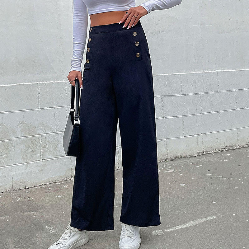 Damen Palazzo-Hose Weit Dekorative Knöpfe Norvielle