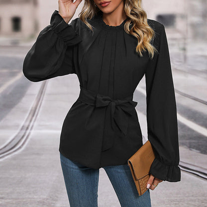 Damen Bluse Rüschendetails Taillengürtel Norvielle
