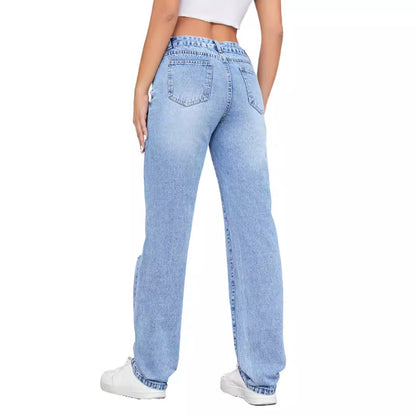 Damen Highwaist Jeans Vintage-Stil Destroyed-Effekt