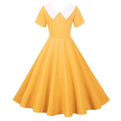 Damen Retro Swingkleid Eleganter Kragen Weitschwingender Rock