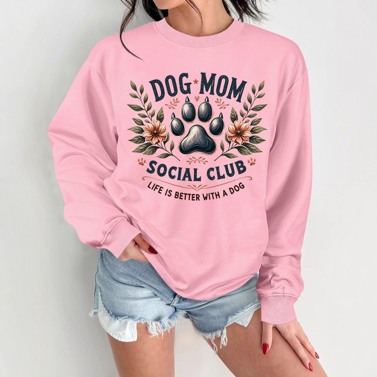 Damen Sweatshirt Hundemotiv Aufdruck Norvielle