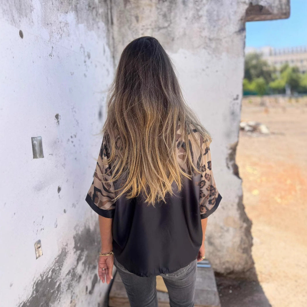 Damen Seidenbluse Leo-Muster Elegante Bluse