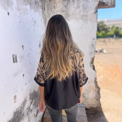 Damen Seidenbluse Leo-Muster Elegante Bluse