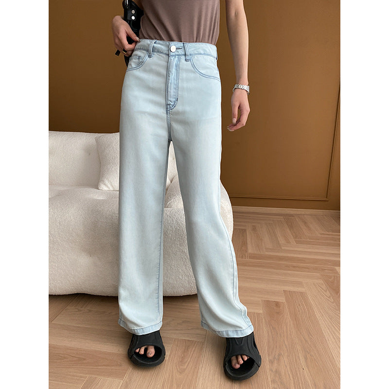 Damen Highwaist Jeans Weite Bein Lässiger Schnitt Schwarz - Norvielle