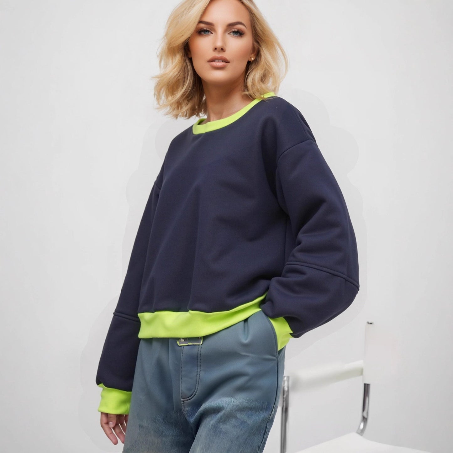 Damen Sweatshirt Kontrastbündchen Moderner Schnitt Norvielle