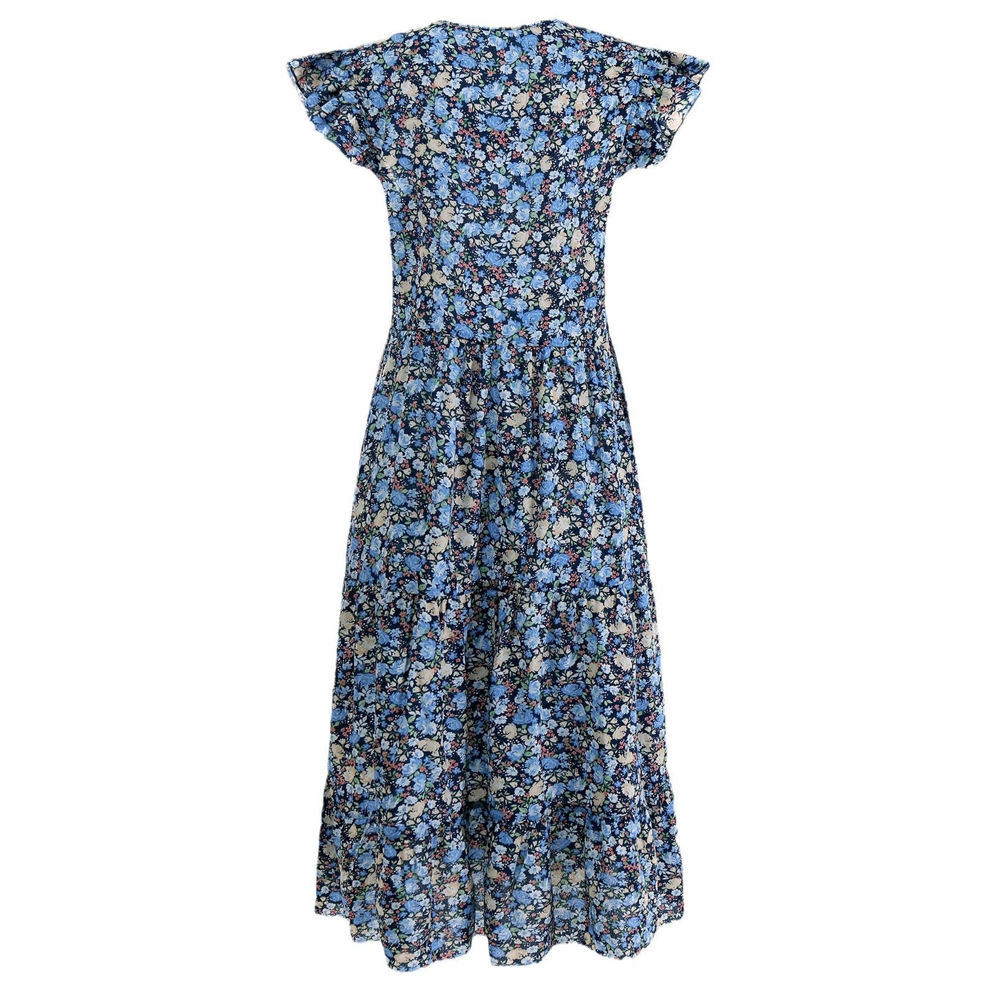 Damen A-Linien Kleid mit Rüschenärmeln und Blumenmuster