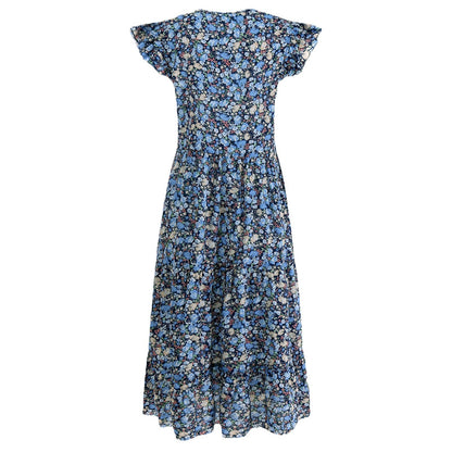 Damen A-Linien Kleid mit Rüschenärmeln und Blumenmuster