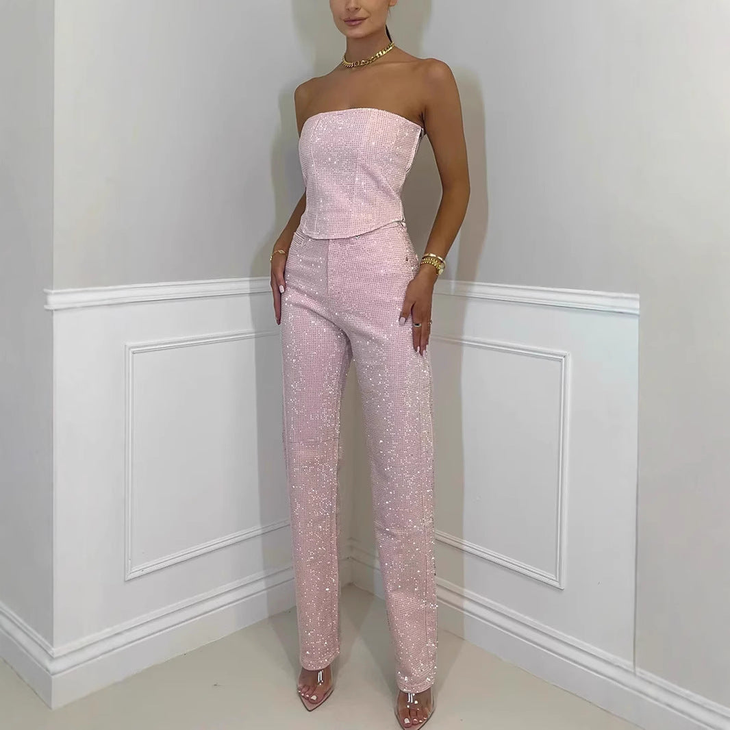 Damen Denim-Jumpsuit Ohne Träger Figurbetont