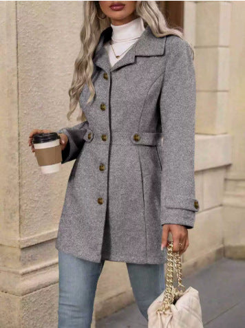 Damen Trenchcoat Tailliert Knopfdetails Beige