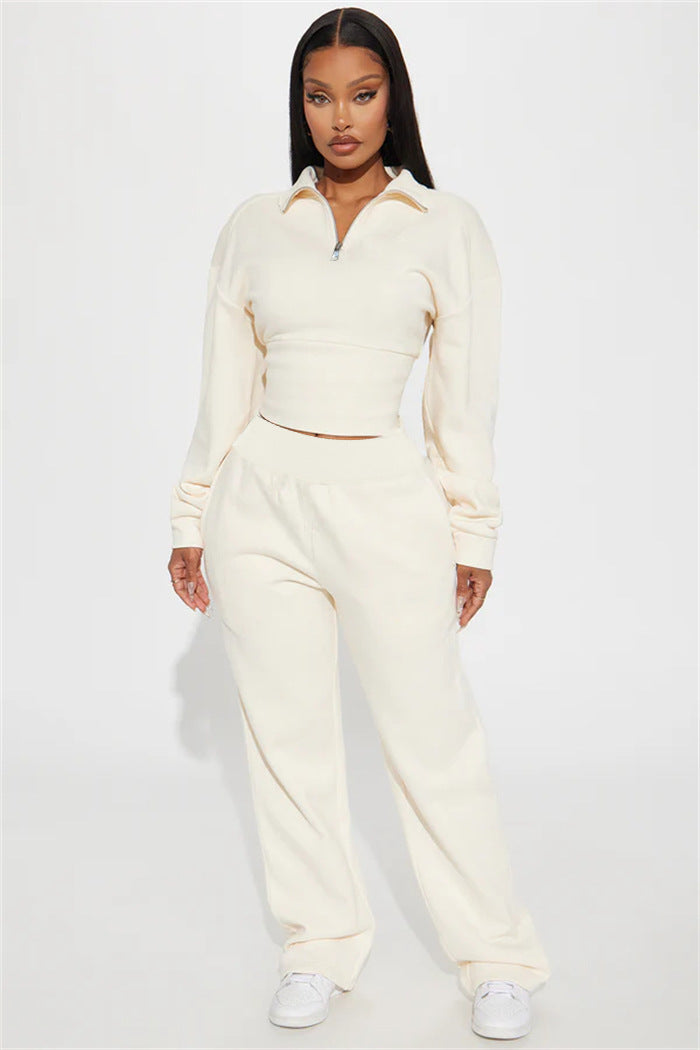 Damen Oversized Freizeit-Set mit Cropped Pullover und weiten Hosen